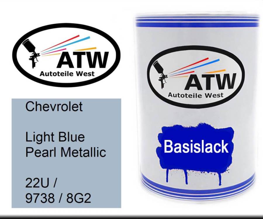 Chevrolet, Light Blue Pearl Metallic, 22U / 9738 / 8G2: 500ml Lackdose, von ATW Autoteile West.